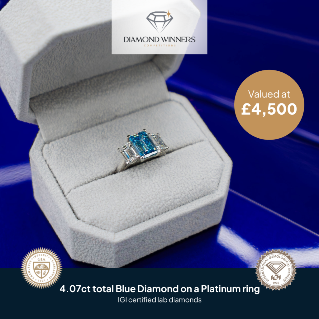 Win A 4.07ct Blue Diamond, Platinum Ring (£4,500 Insured Value)