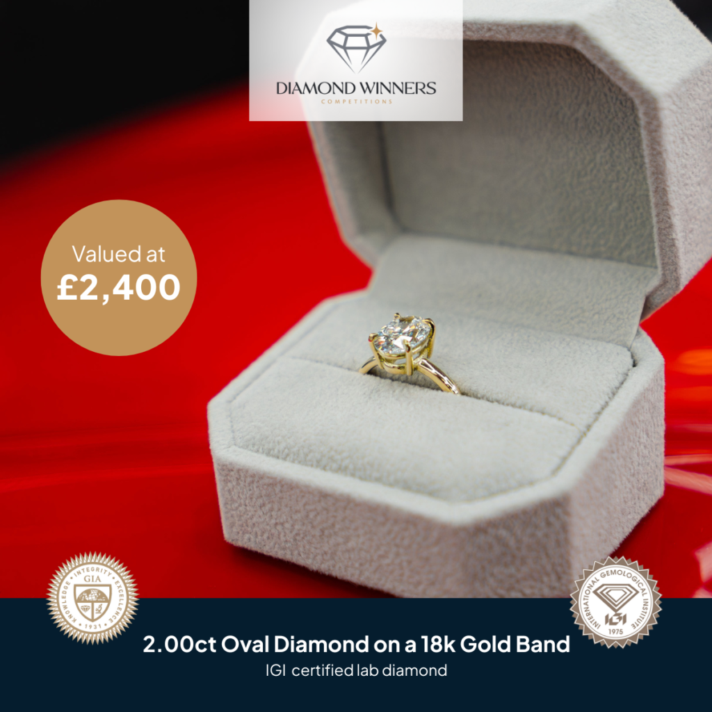 Win A 2.00ct Oval Diamond 18k Gold or Platinum ring (£2,400 Insured Value)
